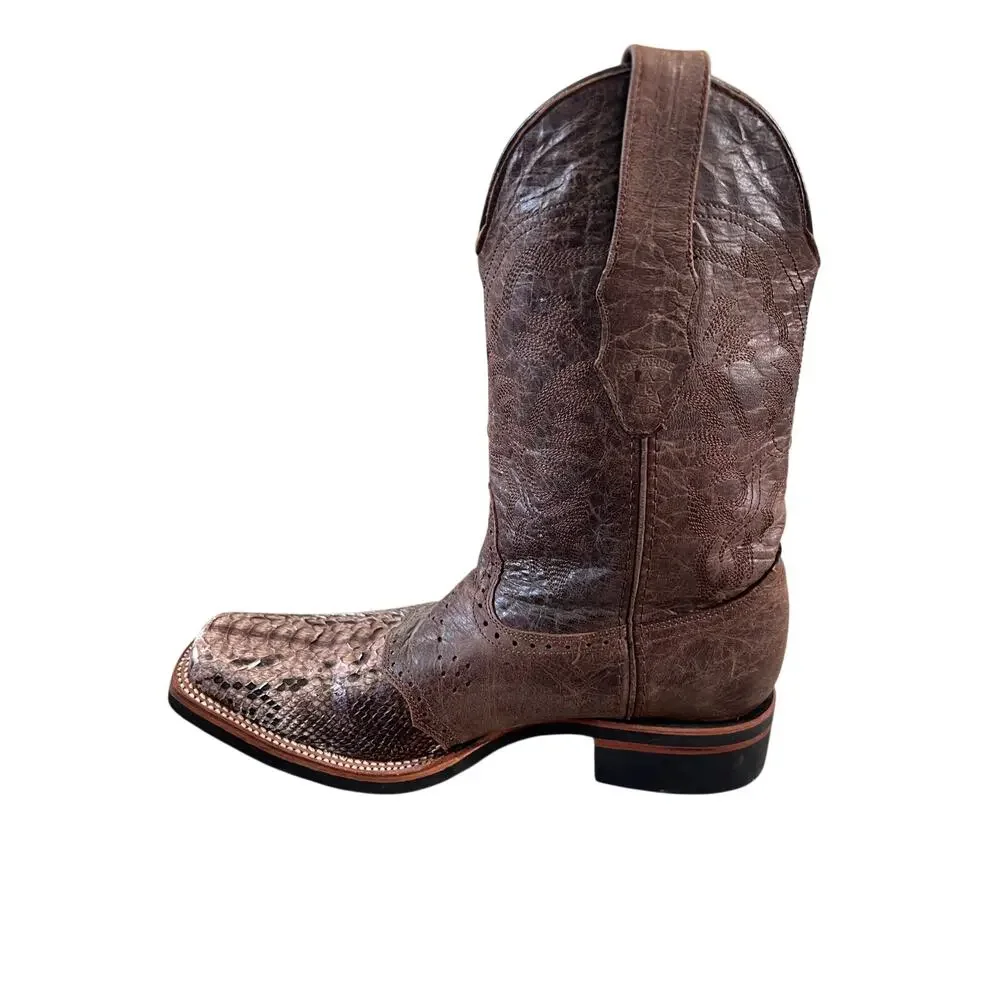 Los Altos Boots Genuine Python Brown Square Toe Size 9 EE 6682 Cowboy Western